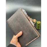 MAT DERİ A5 Not Defteri Organizer Hakiki Deri Defter Kabı El Yapımı Defter - Kahve