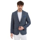Mathus Erkek Lacivert Poliviskon Kumaşlı Kazayağı Desenli Slim Fit Mono Yaka Spor Blazer Ceket