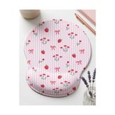 matizya Çilek Desenli Pembe Çizgili Bilek Destekli Oval Mousepad 19x23 cm Kawaii Kurdele ve Çiçek Tasarımlı Ergonomik Mouse Pad