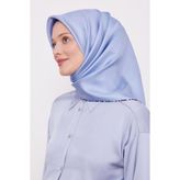 Mavi Benekli Twill İpek Eşarp