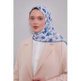 Mavi Çiçek Desen Soft Eşarp