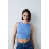Mavi Halter Yaka Fitilli Crop Atlet - S