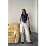 Mavi Yaka Detaylı Denim Crop