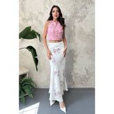Maxi Modena Ekru Saten Soft Çiçekli Etek