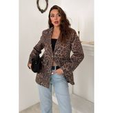 Maxi Modena Leopar Gold Kemerli Leopar Ceket - S