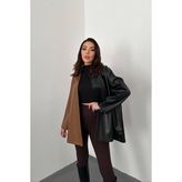 Maxi Modena Siyah Garnili Çıtçıtlı Deri Gömlek
