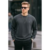 MAXIMILLIAN Füme Renk Basic Bisiklet Yaka Relaxed Regular Erkek Sweatshirt