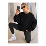 MAXIMILLIAN Kadın Bisiklet Yaka Basic Oversize Sweatshirt SİYAH