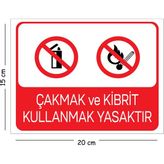 Mayeka Metal Çakmak ve Kibrit Kullanmak Yasaktır 15X20 cm Uyarı Iş Güvenliği Levhası