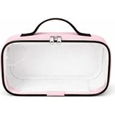 Maykis Şeffaf Makyaj Çantası Taşıma Saplı Geniş Hacimli Kozmetik Çantası 24X17X7 cm - Pembe