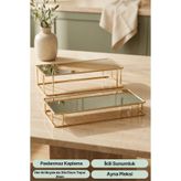 mba decor metal bending art Prisma Model Gold Aynalı Sunum Tepsisi – İkili Set | Dekoratif & Şık Sunum 30x15cm
