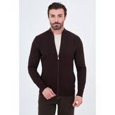 MCR Çizgili Slim Fit Kaşmir Fermuarlı Yandan Cepli Dik Yaka Erkek Triko Hırka - Kahverengi - XL