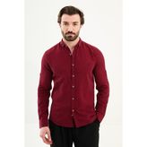 MCR Düz Slim Fit Basic Keten Erkek Gömlek - Bordo