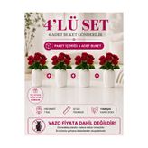 MD Aspiz Flowers 4 Demet Yapay Çiçek 7Li Lüx Kırmızı Kadife Gül Demeti ( Saksısız ) Dekoratif Bitki Gelin Buketi