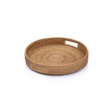 Meander El Yapımı Yuvarlak Büyük Boy Rattan Çok Amaçlı Kulplu Tepsi 35cm 8981
