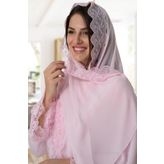 Mecit 0030 Bayan Taşlı Dantelli Şifon Şal Pembe