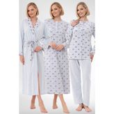 Mecit 6319 Mavi Büyük Beden Kadın Sabahlık Pijama Gecelik Set
