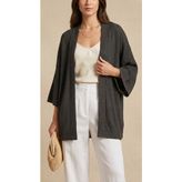 Mefru Kadın Oversize Dökümlü Yarım Kol Basic Hırka - Antrasit - Standart