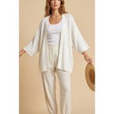 Mefru Kadın Oversize Dökümlü Yarım Kol Basic Hırka - Krem - Standart