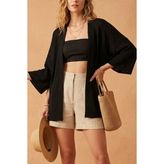 Mefru Kadın Oversize Dökümlü Yarım Kol Basic Hırka - Siyah - Standart