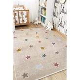 Melaris Halı Yıldızlı Halı Yumuşak Dokuma Çocuk Halısı Anaokul Kreş Çocuk Odası Bebek Oyun Halısı - Bej - 100 x 200 cm