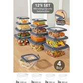 Meleni Home 12'li Kare Şeffaf Mikrodalga Kapak Saklama Kabı - 4 Boy Mikrodalgaya Uygun Erzak Gıda Kabı Gri
