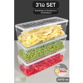 Meleni Home 3'lü Derin Mikrodalga Uyumlu Erzak Gıda Saklama Kabı - Şeffaf Kapak Düzenleyici Organizer Set 2470ml