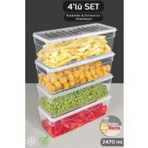 Meleni Home 4'lü Derin Mikrodalga Uyumlu Erzak Gıda Saklama Kabı - Şeffaf Kapak Düzenleyici Organizer Set 2470ml