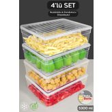 Meleni Home 4'lü Derin Mikrodalga Uyumlu Erzak Gıda Saklama Kabı - Şeffaf Kapak Düzenleyici Organizer Set 5300ml