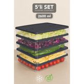 Meleni Home 5'li 2600ml Buzdolabı Düzenleyici - Sızdırmaz Kapak Mikrodalgaya Uygun Mutfak Organizer Antrasit