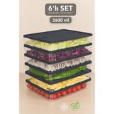 Meleni Home 6'lı 2600ml Buzdolabı Düzenleyici - Mikrodalga Uygun Sızdırmaz Kapak Mutfak Organizeri Antrasit