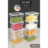 Meleni Home 8'li Derin Mikrodalga Uyumlu Erzak Gıda Saklama Kabı - Şeffaf Kapak Düzenleyici Organizer Set 1100ml Beyaz