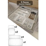 Meleni Home 9 Parça Modüler Kaşıklık Seti - Ayarlanabilir Mutfak Çekmece İçi Düzenleyici Organizer Şeffaf