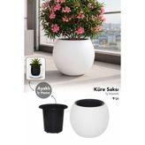 Meleni Home Küre Model Saksı - İç Hazneli Modern Bitki Salon Balkon Çiçek Saksısı 9Lt Beyaz