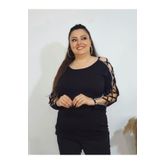 Melis Designer Büyük Beden Kolları Taşlı Bluz Çapraz Biyeli