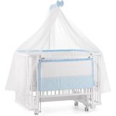 Meltem Kids Bambino Ahşap Sallanır Beşik 70x110 cm Beyaz-Mavi Tekerlekli Güvenli Tasarım