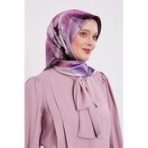 Menekşe Soyut Ebruli Desen Twill İpek Eşarp