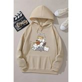 Meow Tatlı Kediler Baskılı Oversize Sweatshirt - 2XL - Bej