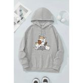 Meow Tatlı Kediler Baskılı Oversize Sweatshirt - Gri