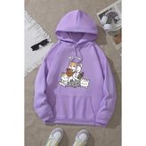 Meow Tatlı Kediler Baskılı Oversize Sweatshirt - S - M - Lila