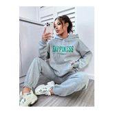 mercoledi Kadın Gri Alt Üst Eşofman Takımı Oversize Kapüşonlu Happiness