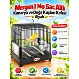Mergen 1 No Sac Altlı Kanarya Ve Doğa Kuşları Kafesi Siyah (33 X 20 X 30 Cm – Camlı Ve Sürgülü Tepsili, 3 Ahşap Tünekli Kuş Kafesi)
