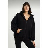 MERKÜL Kadın Siyah Oversize Fermuarlı Hırka