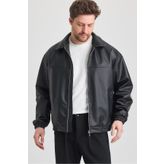 MerStore Oversize Erkek Siyah Deri Ceket