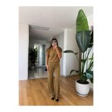 MERVE AKSOY Simli Triko Pantolon - Haki