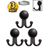 Metal Boncuk Askı Siyah Duvar Tipi – 3’Lü