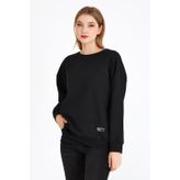 Metalic Kadın Siyah Renk Basic Bisiklet Yaka Sweatshirt