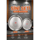 Metler Paslanmaz Çelik Sini 80 cm + 60 cm 2’li Set | Süper Kromajlı Büyük Sofra Yemek Servis Tepsisi