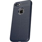 Microcase Apple iPhone 7 Leather Effect Silikon Tempered Cam + Lacivert Kılıf