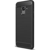 Microcase Samsung Galaxy A8 Plus A730F Brushed Carbon Silikon Tempered Cam + Siyah Kılıf